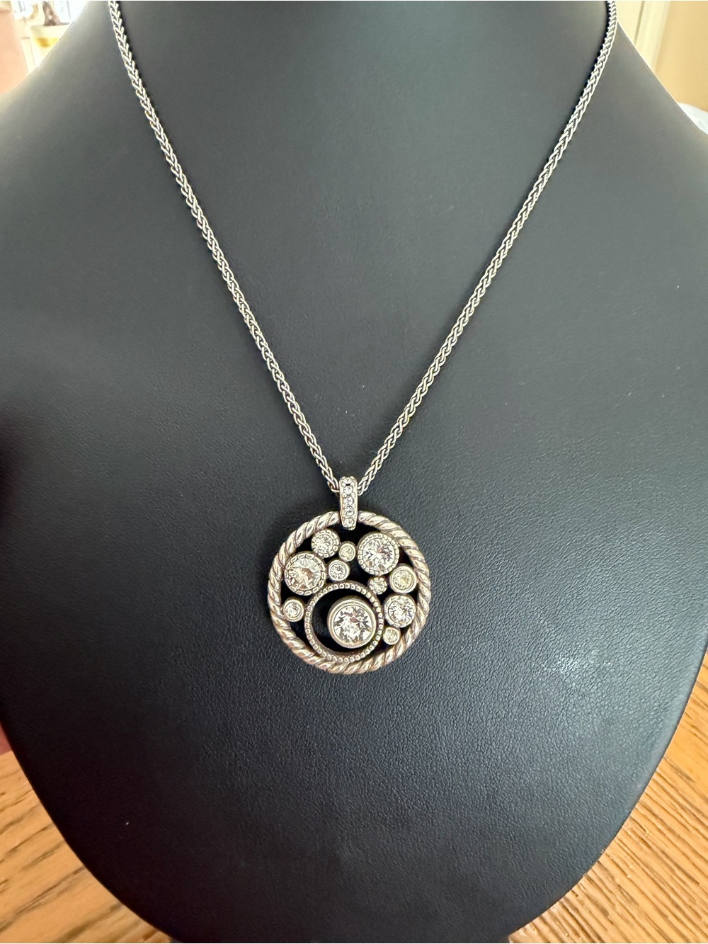 Brighton Silver  Round Pavé Circle Pendant Necklace